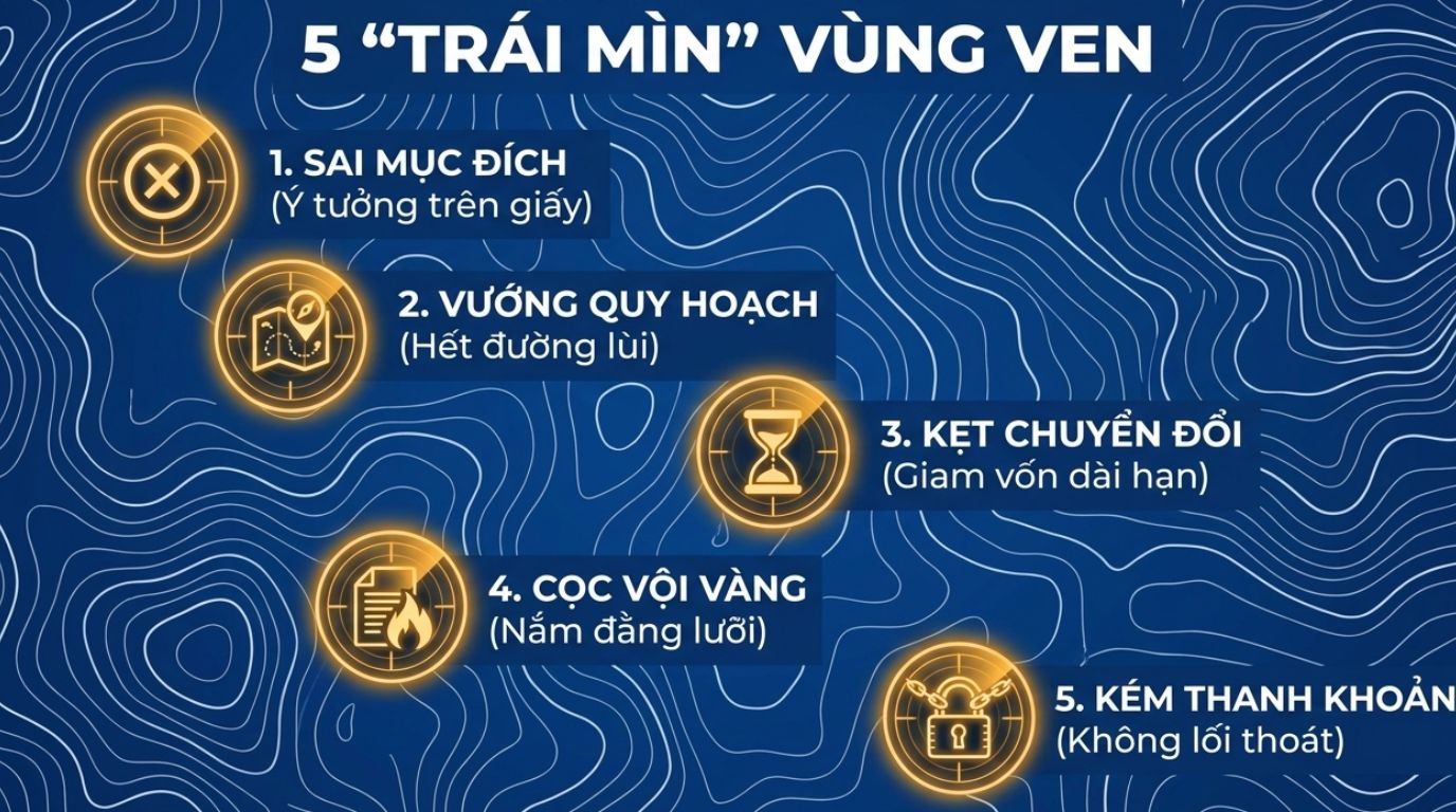 MUA ĐẤT VÙNG VEN ĐỂ Ở, KINH DOANH HAY GIỮ TIỀN: COI CHỪNG SAI PHÁP LÝ VÀ KẸT VỐN