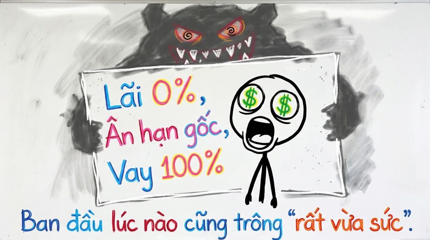 VAY MUA NHÀ: VÌ SAO BAN ĐẦU HỢP LÝ NHƯNG CÀNG TRẢ CÀNG ÁP LỰC?